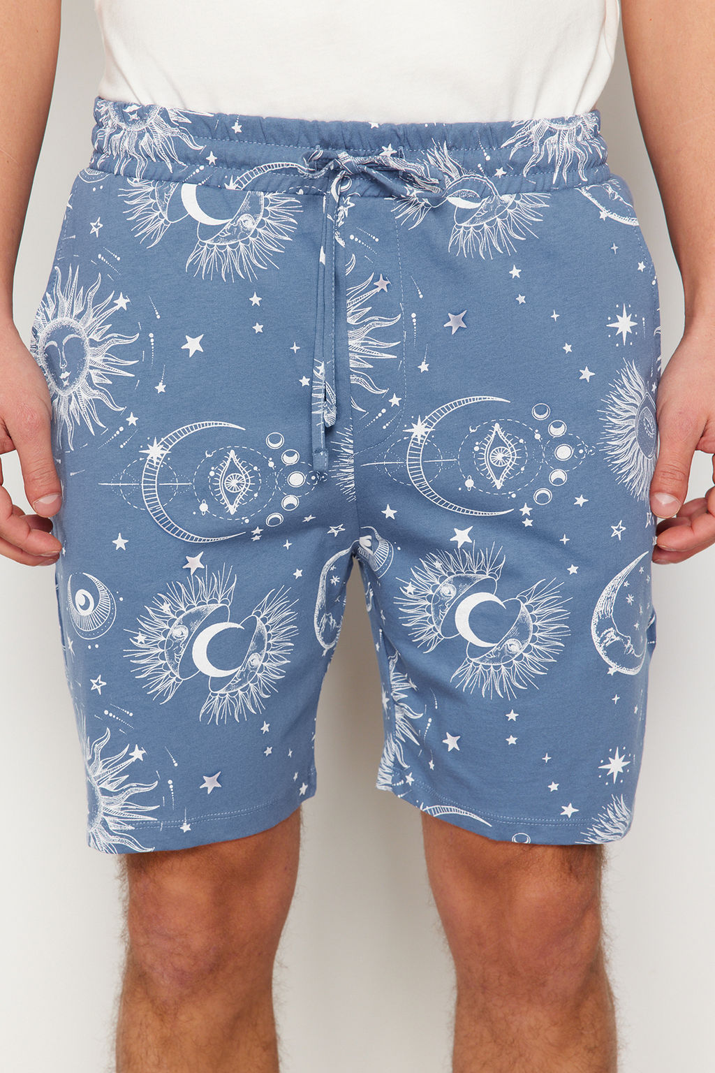 TRENDYOL MAN Ekru Mavi Bask?l? Regular Fit Couple/Cift Orme Sortlu Pijama Tak?m? TMNSS24PT00018 - Trendyolmilla фото 10