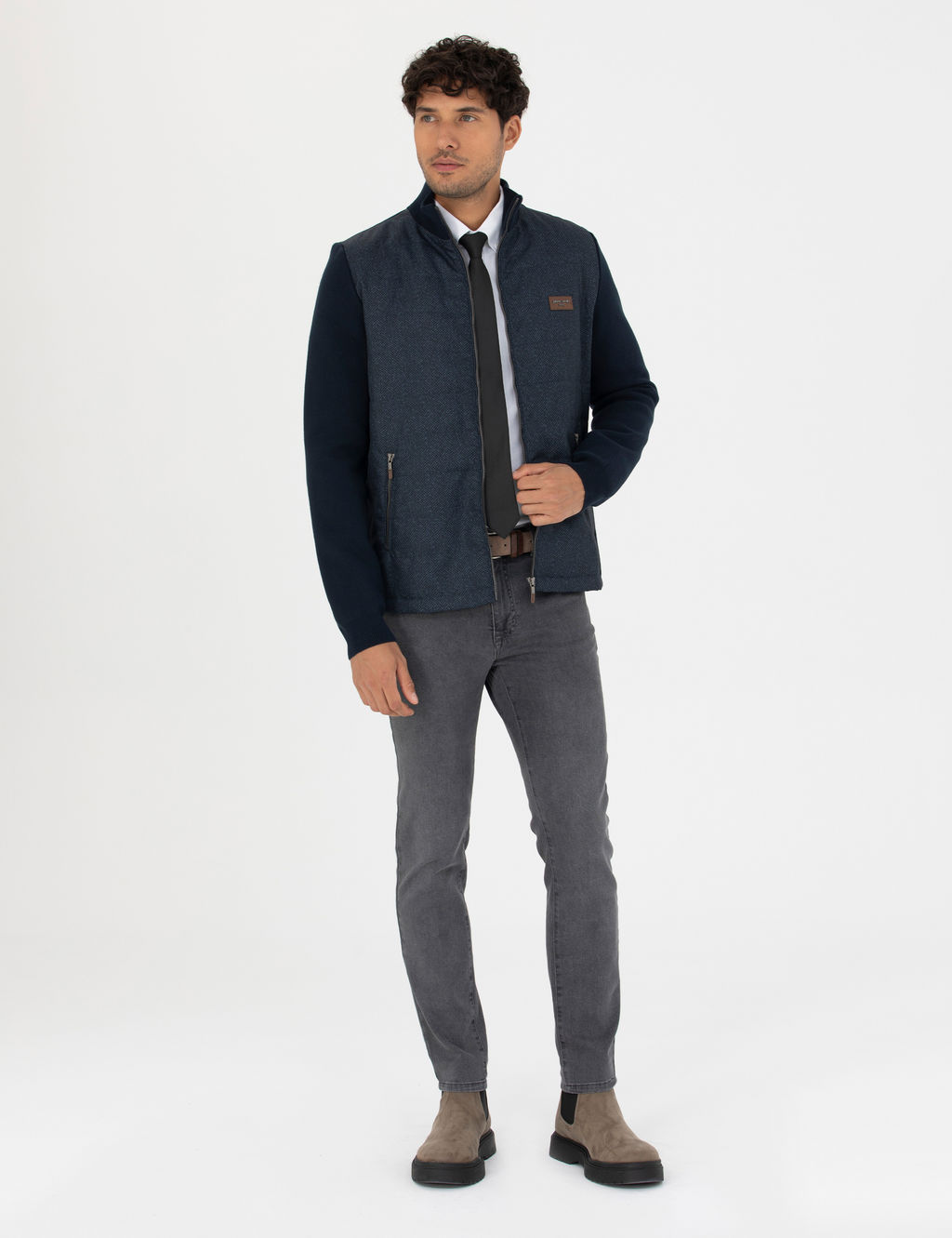 Lacivert Slim Fit Fermuarl_ Triko H_rka