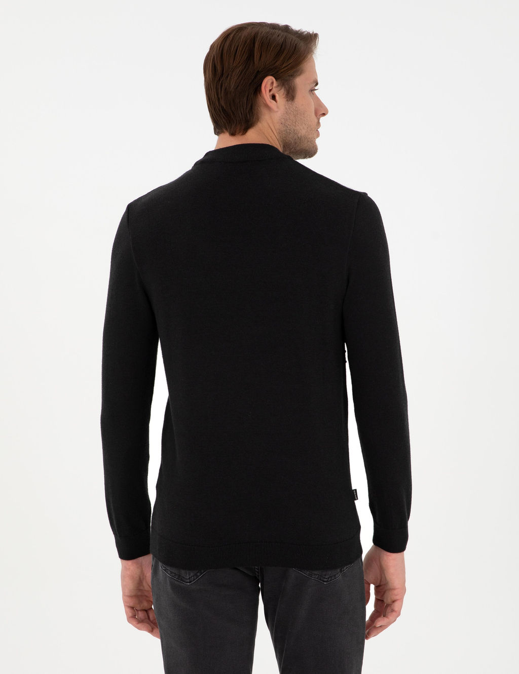 Siyah Slim Fit Bato Yaka Y_n Kar___ml_ Triko Kazak - Pierre cardin фото 5