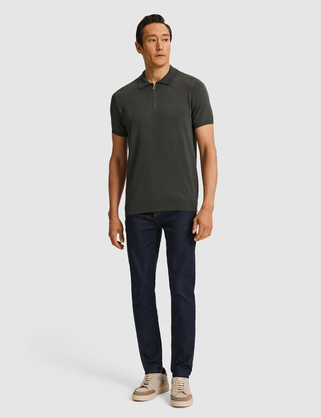 Haki Slim Fit Fermuarl_ Polo Yaka Triko T-shirt