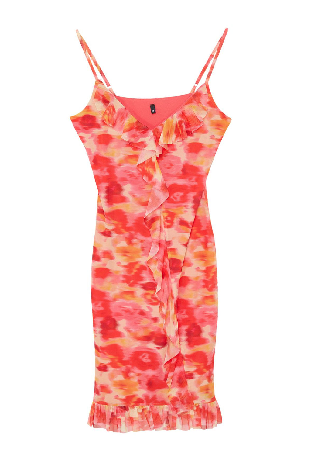 Turuncu Bask?l? F?rf?r Detayl? Ask?l? Vucuda Oturan Esnek Orme Mini Kalem Elbise TWOSS24EL00758 - Trendyolmilla фото 7