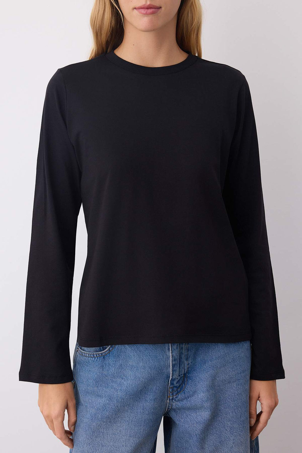 Siyah-Ekru-Kahverengi 3lu Paket %100 Pamuk Bisiklet Yaka Uzun Kol Oversize/Genis Kesim Orme T-shirt