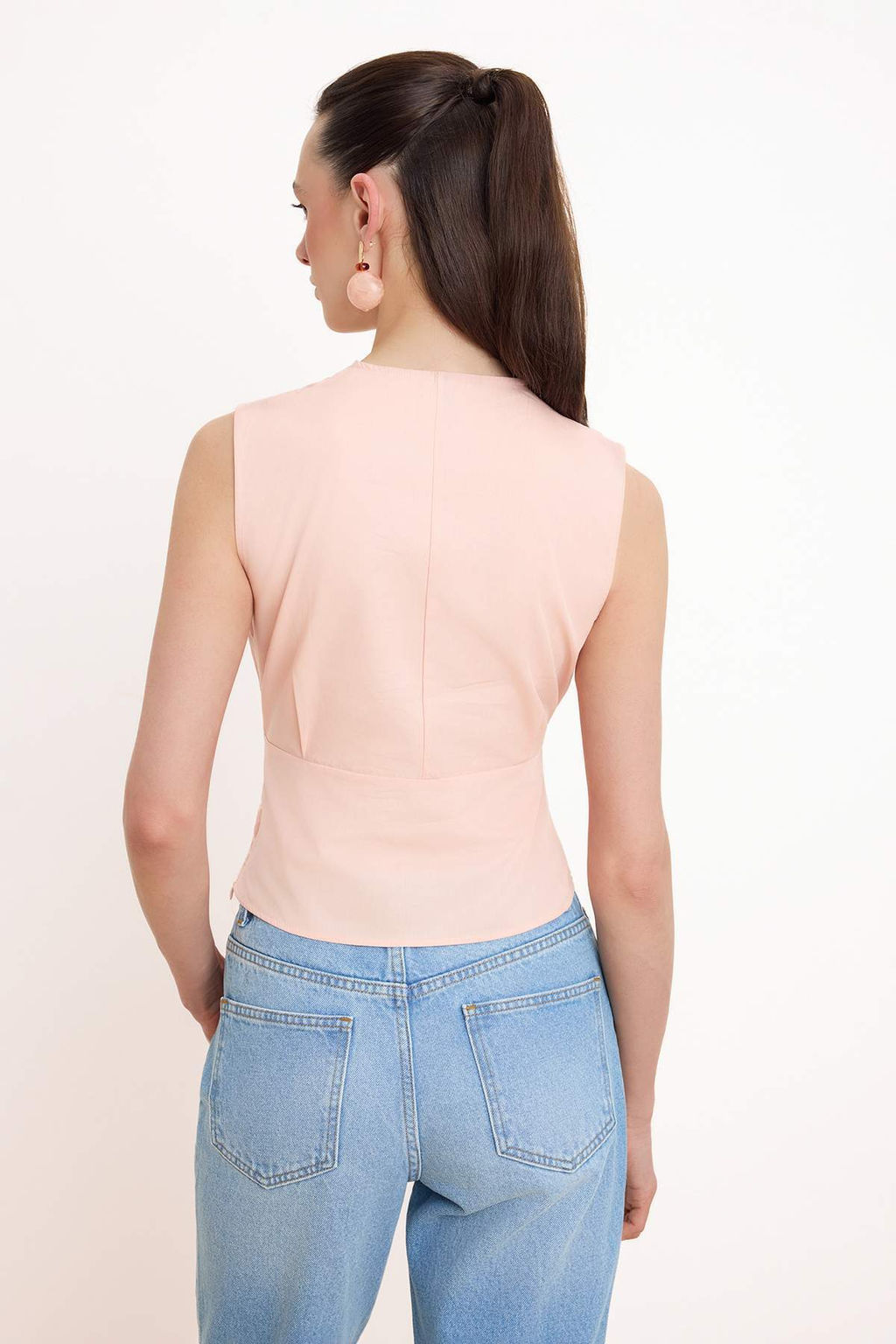 Somon Baglama Detayl? V Yaka Poplin Dokuma Bluz TWOSS26BZ00350 - Trendyolmilla фото 4