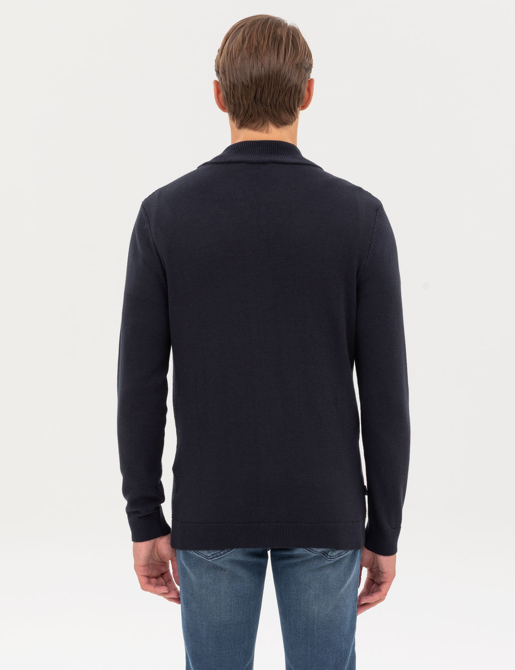 Lacivert Slim Fit Fermuarl_ Triko H_rka