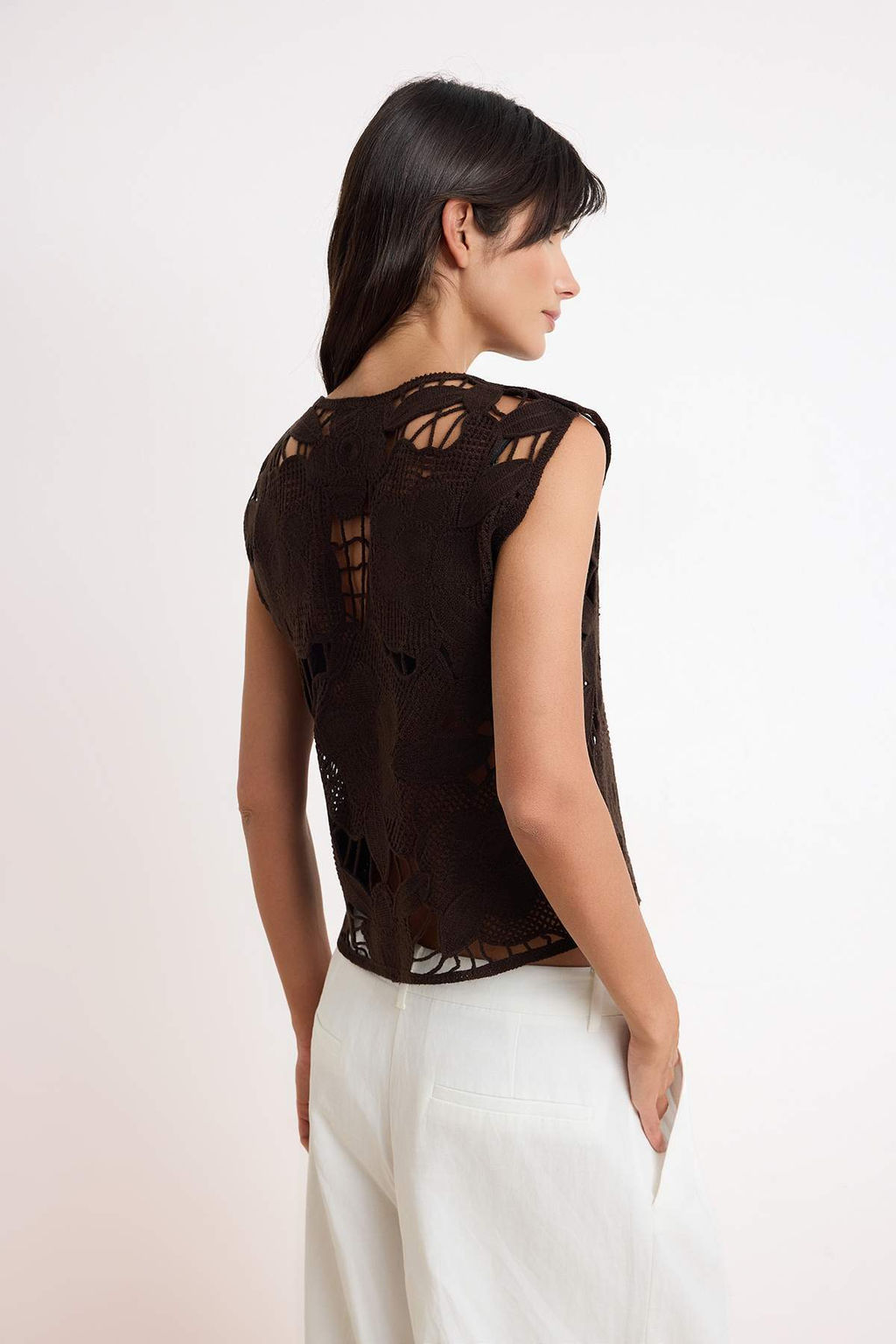 Kahverengi Cicekli Krose Detayl? Triko Ince Bluz TWOSS25BZ00587