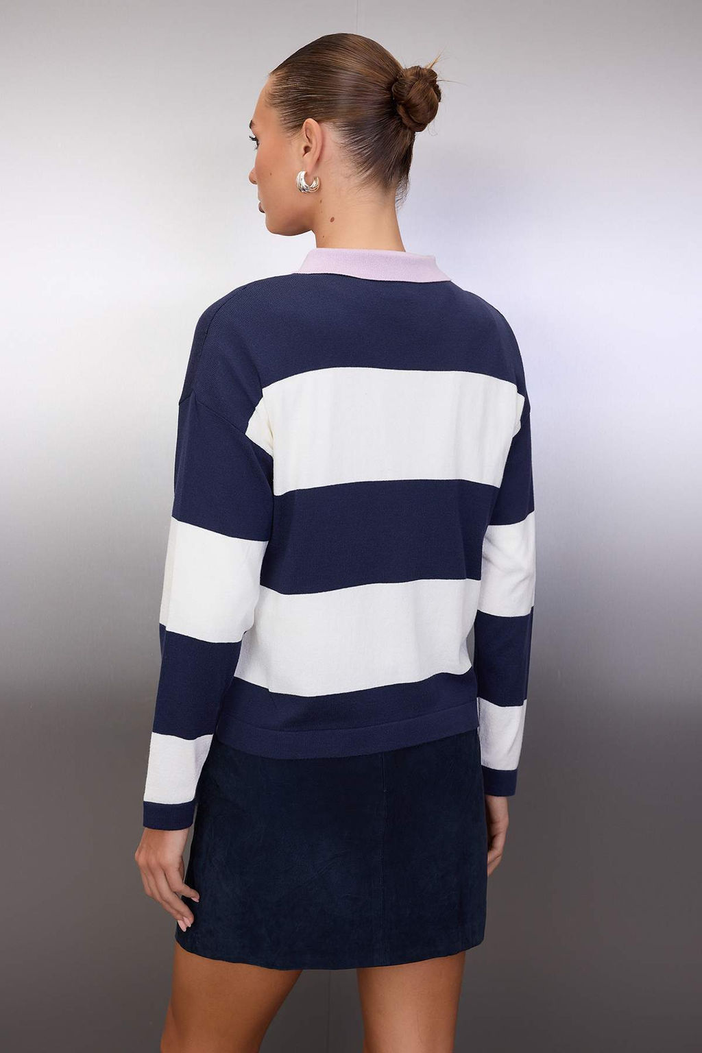 Wardrobe Essentials Pembe Premium Iplik/Ozel Iplikli Genis Kal?p Cizgili Triko Kazak TWOAW26KZ00195 - Trendyolmilla фото 14