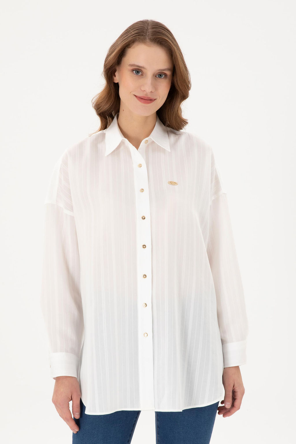Женская белая рубашка с длинным рукавом Дополнительная скидка 11% в корзине