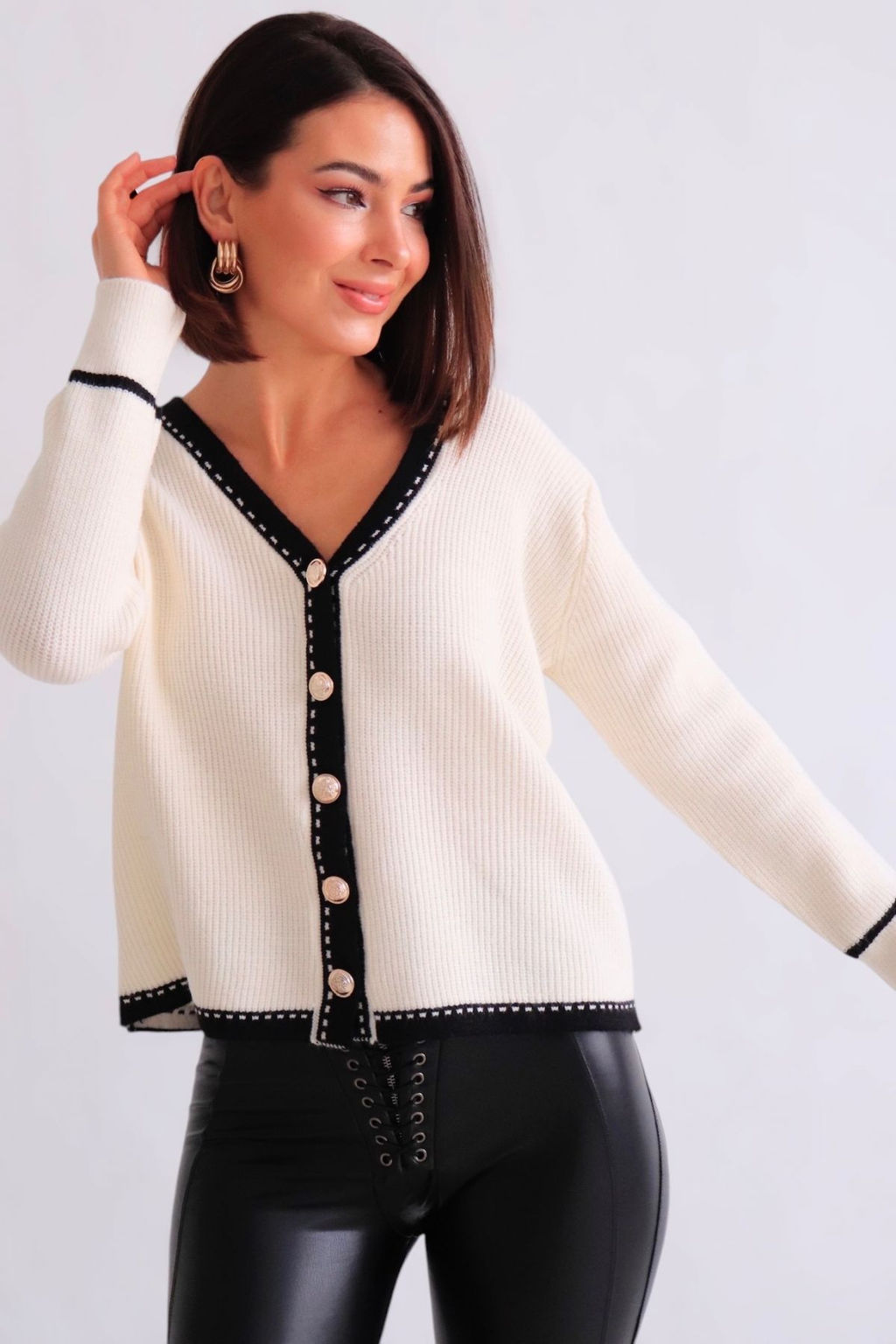 Martichelli Кардиган айвори с контрастной отделкой фото 9