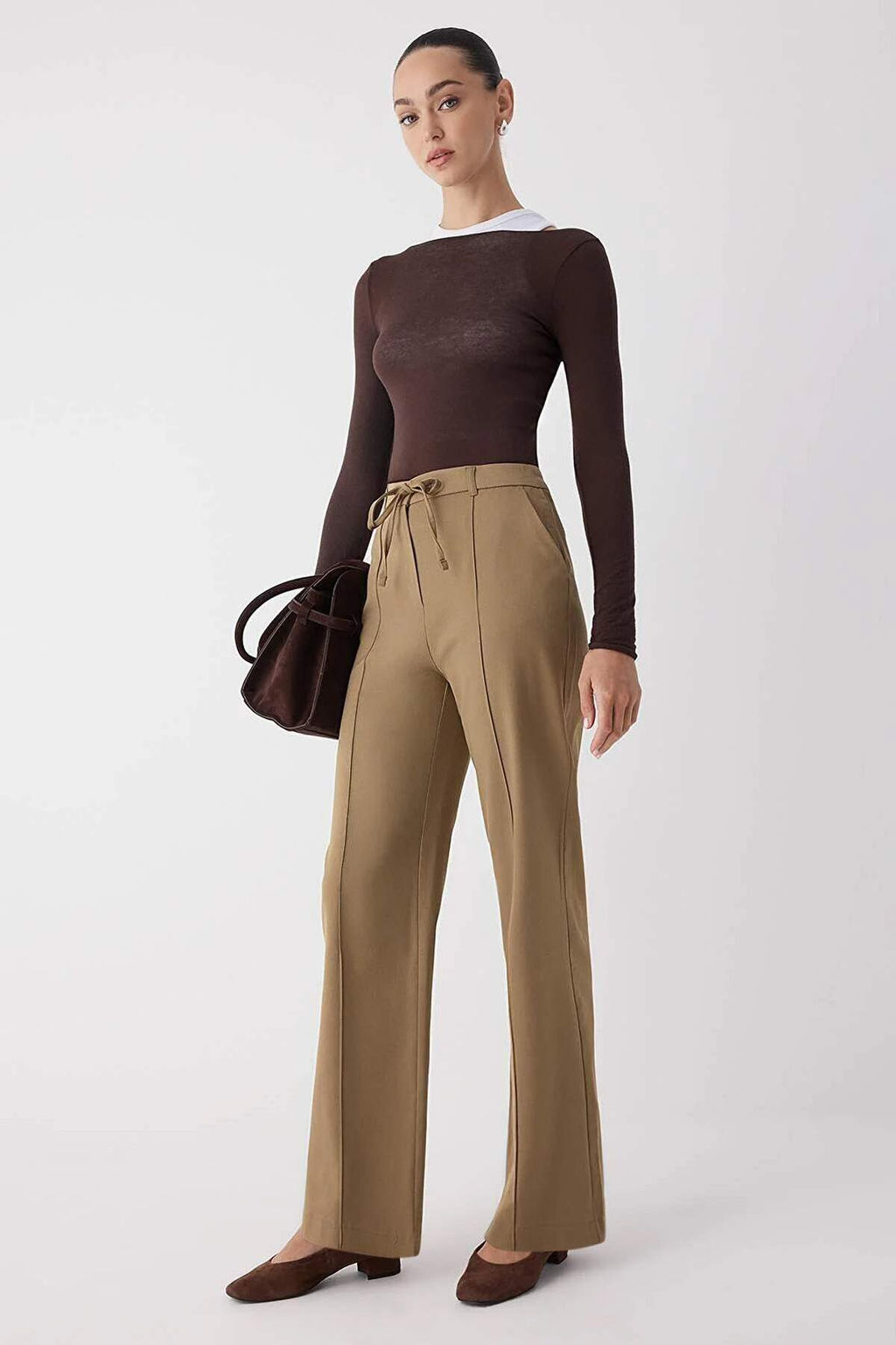 Siyah Bagc?kl? K?sl?k Tuseli Rahat Kumas Wide Leg/Genis Paca Pantolon TWOAW26PL00012 - Trendyolmilla фото 13