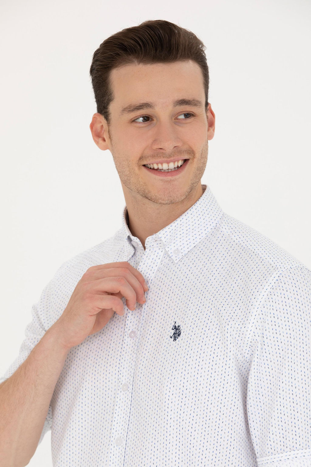 U. S. Polo Assn Мужская темно-синяя белая рубашка с принтом - U.s. polo assn фото 2