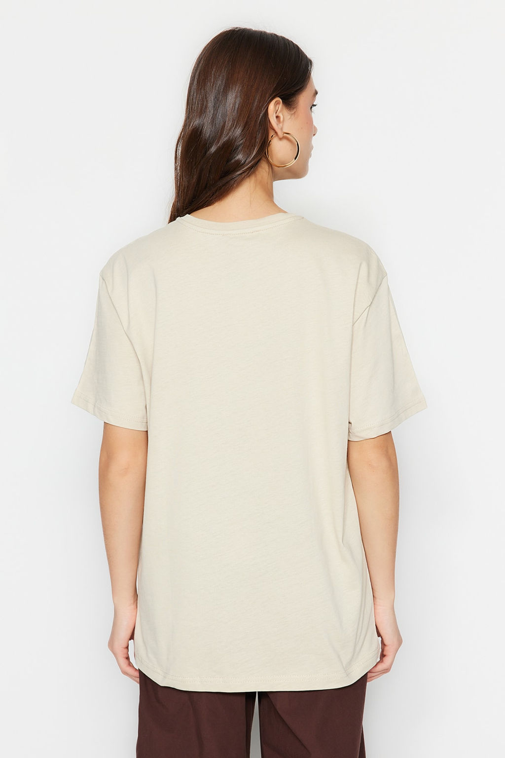 Tas %100 Kal?n Pamuklu Bask?l? Oversize Kal?p Bisiklet Yaka Orme T-Shirt TWOSS23TS00282