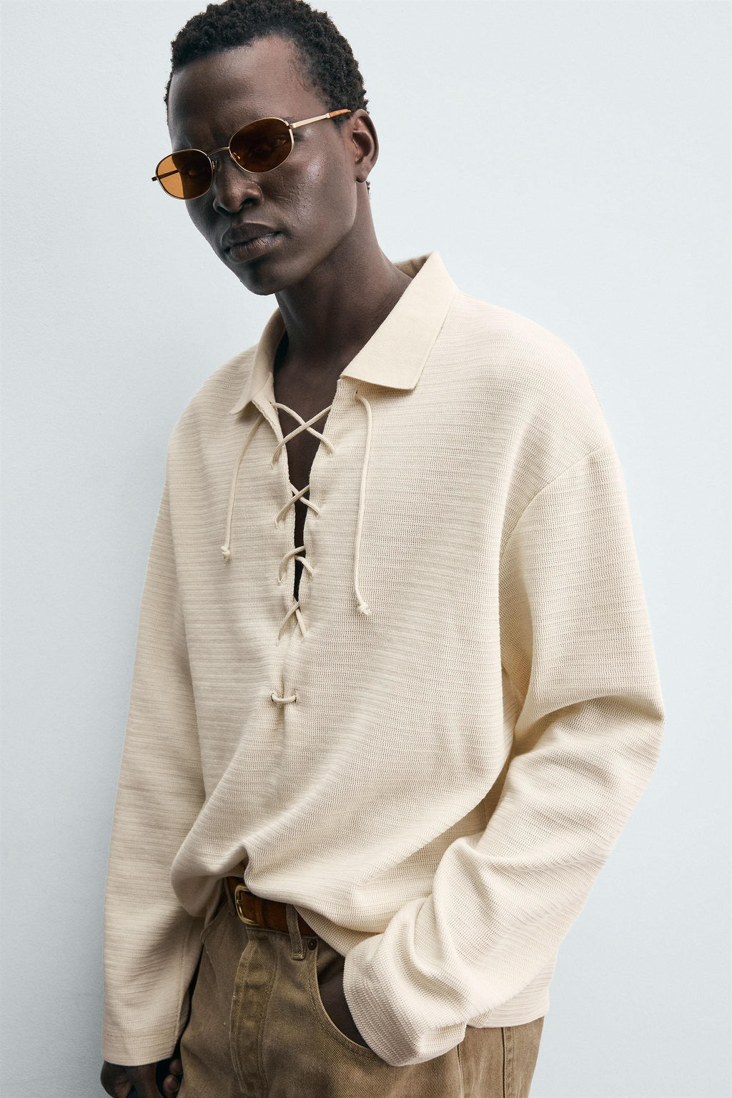 TEXTURED DRAWSTRING POLO SHIRT - Zara фото 6