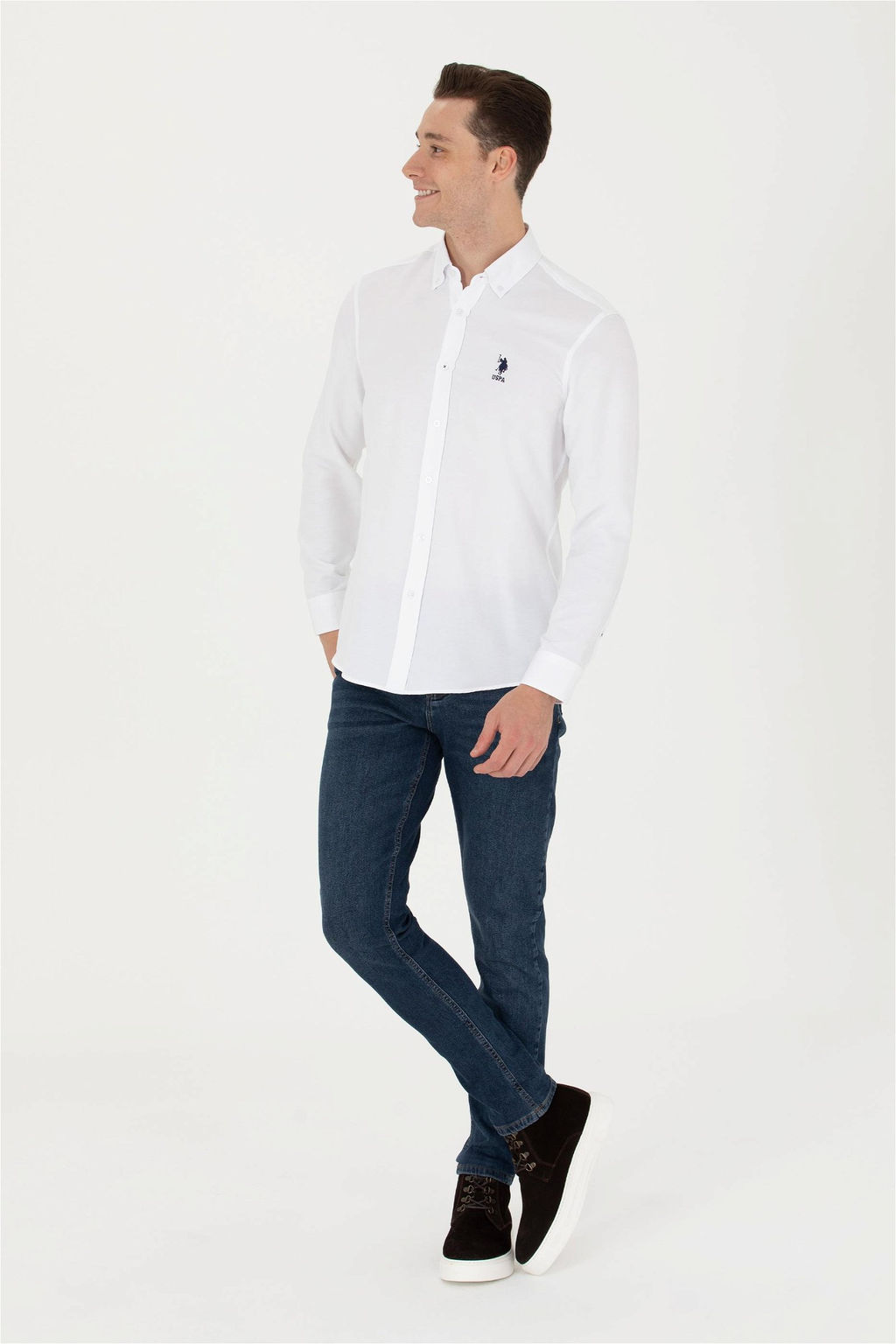 U. S. Polo Assn / Мужская белая базовая рубашка с длинным рукавом - U.s. polo assn фото 11