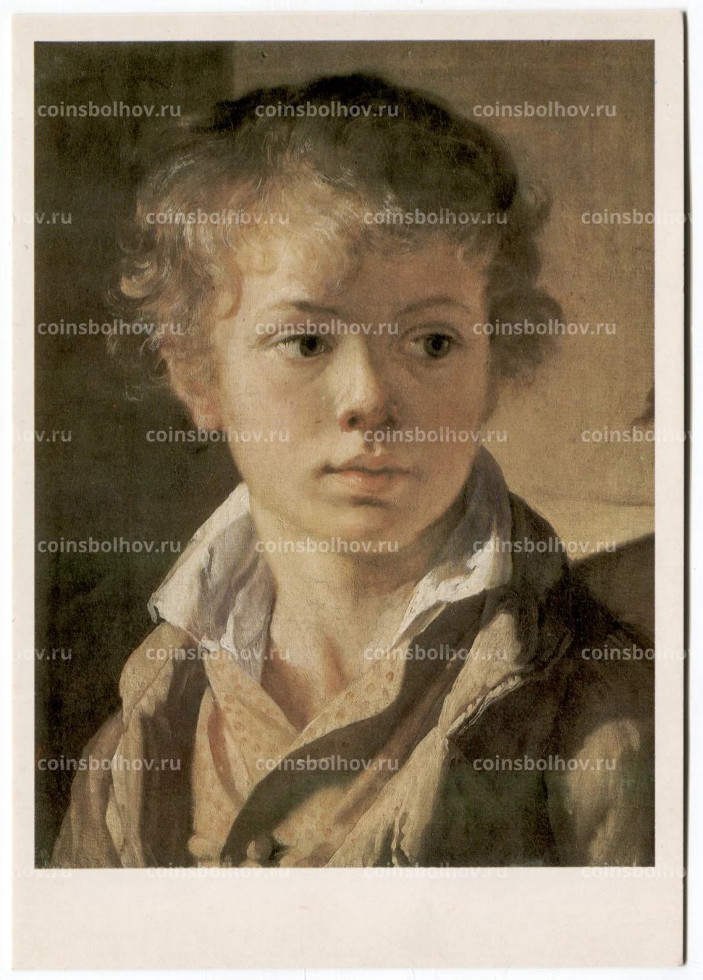 Открытка живопись В.А. Тропинин Голова мальчика. Портрет А.В. Тропинина