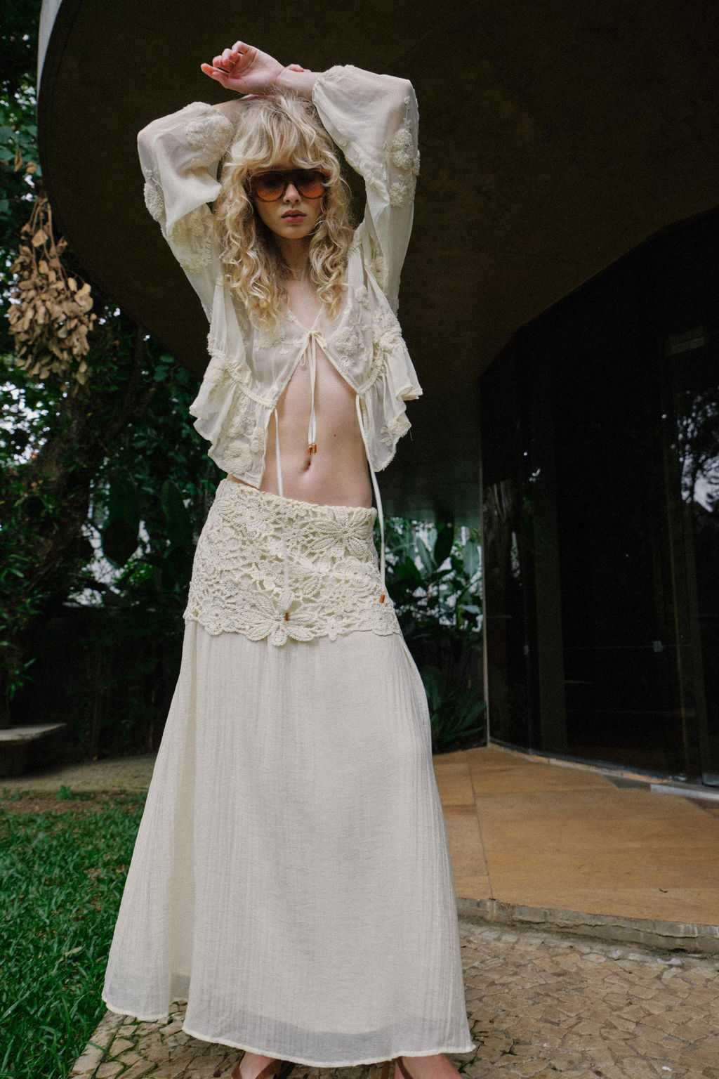 FALDA MIDI COMBINADA CROCHET / Crudo