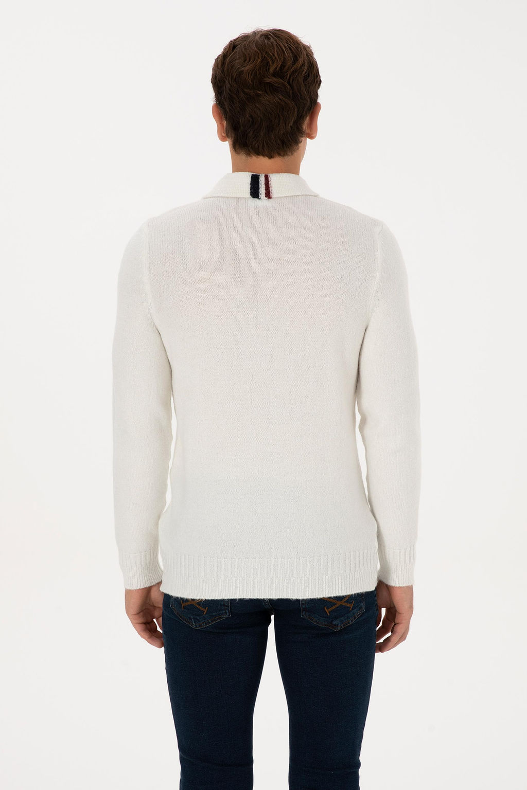 Erkek Regular Fit Polo Yaka Krem Kazak