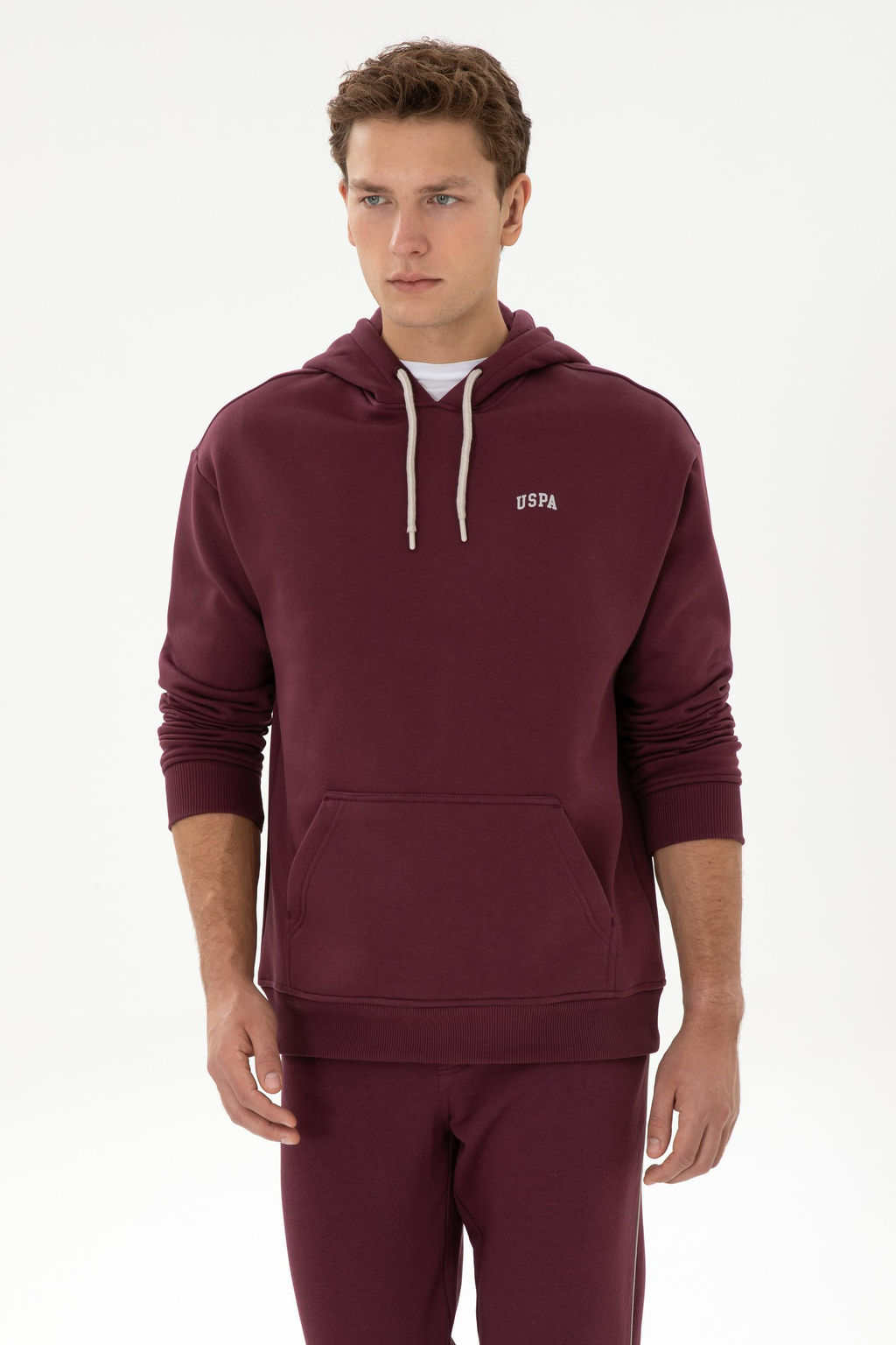 Erkek Oversize Fit Kap__onlu _ardonlu Bordo Basic Sweatshirt
