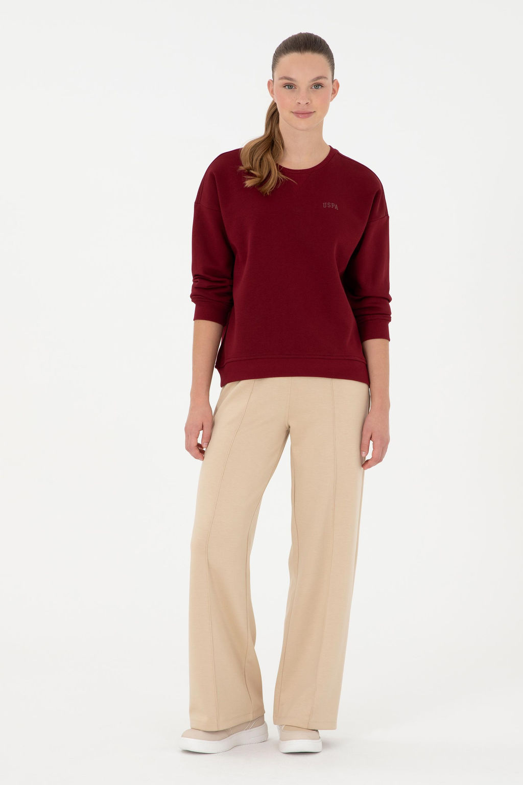 Женский бордово-красный базовый свитшот с круглым вырезом - U.s. polo assn фото 4