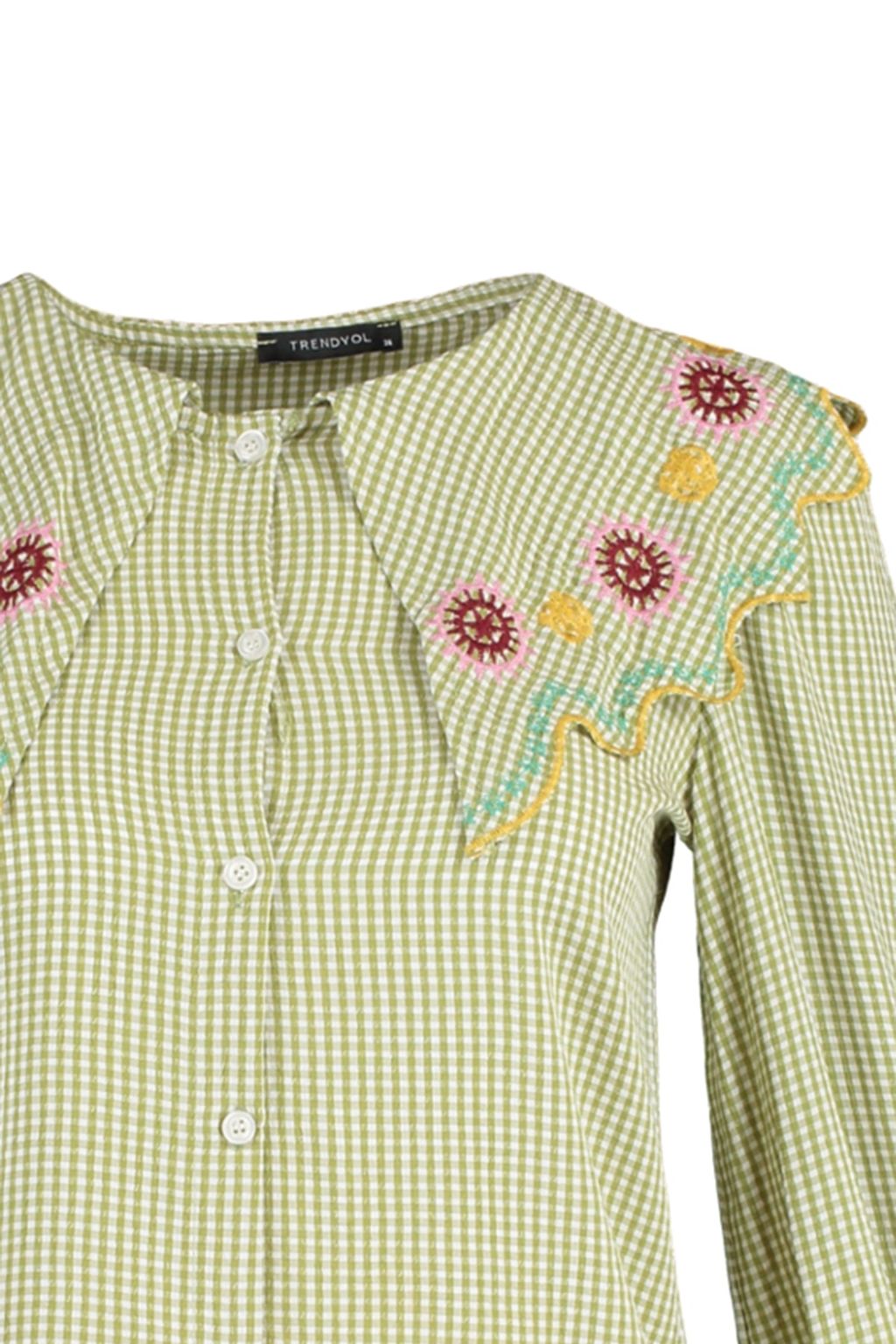 TRENDYOLMILLA Yesil Nak?s Detayl? Gofre Kumas Regular Normal Kal?p Dokuma Gomlek TWOSS21GO0232  фото 7