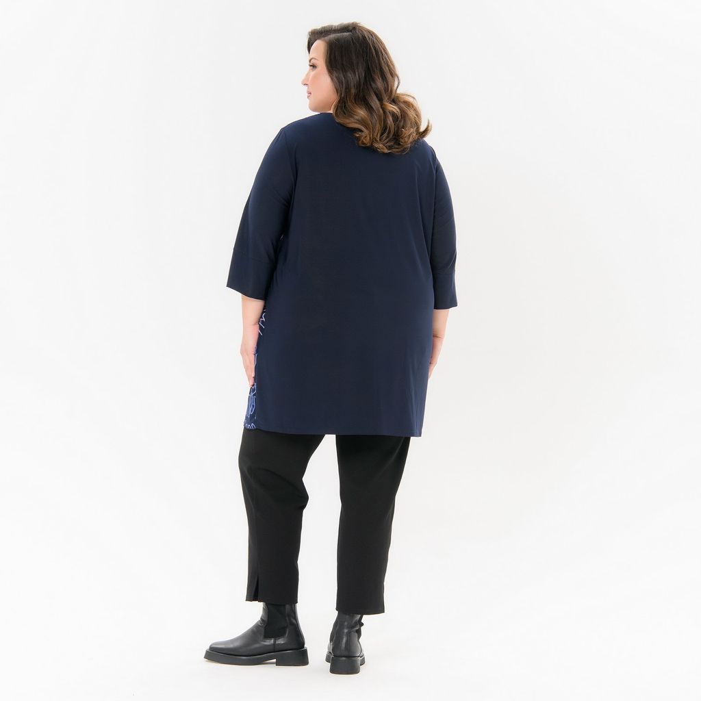 Туника комбинированная, шифон принт "роскошный"/трикотаж темно-синий