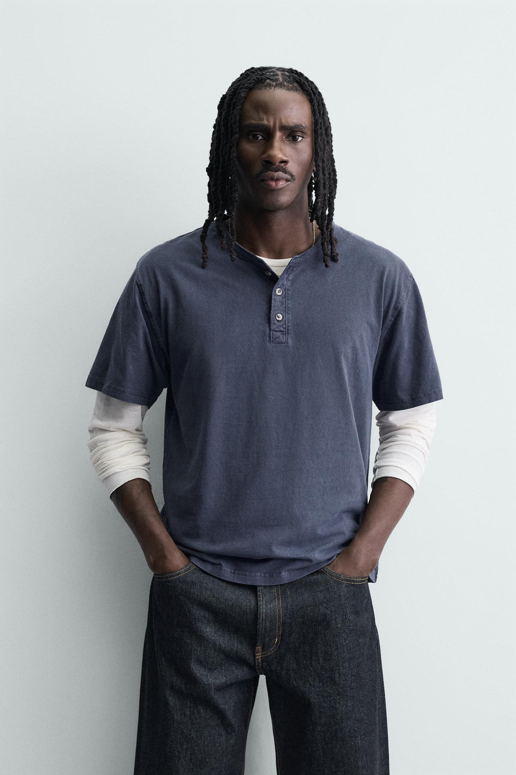 CAMISETA LAVADA CUELLO PANADERO / Marino - Zara фото 2