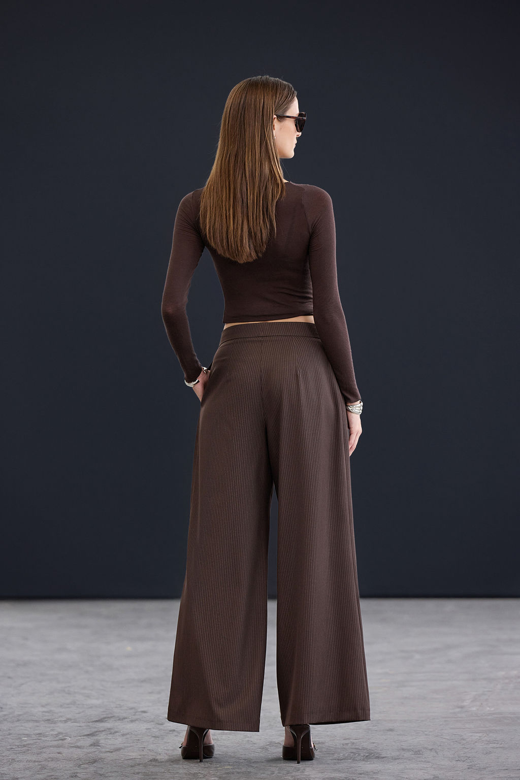 Trendyol Studio Kahverengi Ekstra Genis Paca Cizgili Pantolon TWOAW26PL00127 - Trendyolmilla фото 5