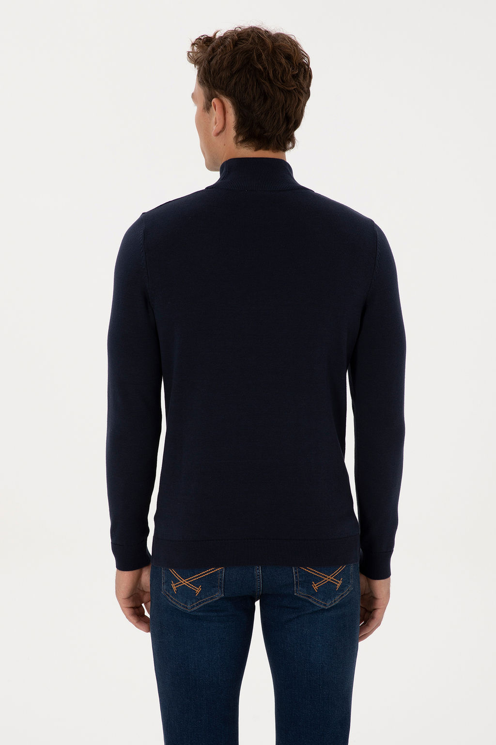 Erkek Slim Fit Yar_m Bal_k__ Yaka Lacivert Basic Kazak - U.s. polo assn фото 12