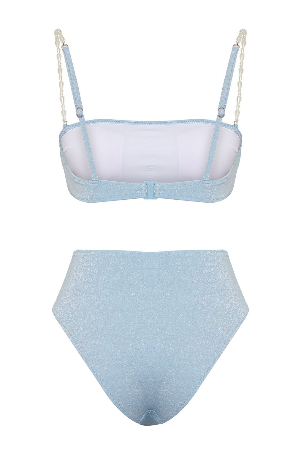 TRENDYOLMILLA Mavi Straplez Inci Aksesuarl? Simli Yuksek Bel Regular Bikini Tak?m? TBESS25BT00060  фото 10