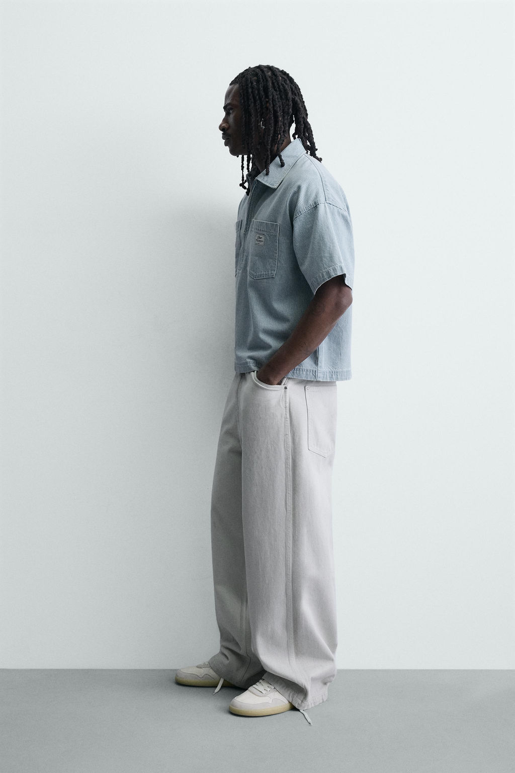 POLO BOXY FIT LAVADO RAYAS / Azul claro - Zara фото 4