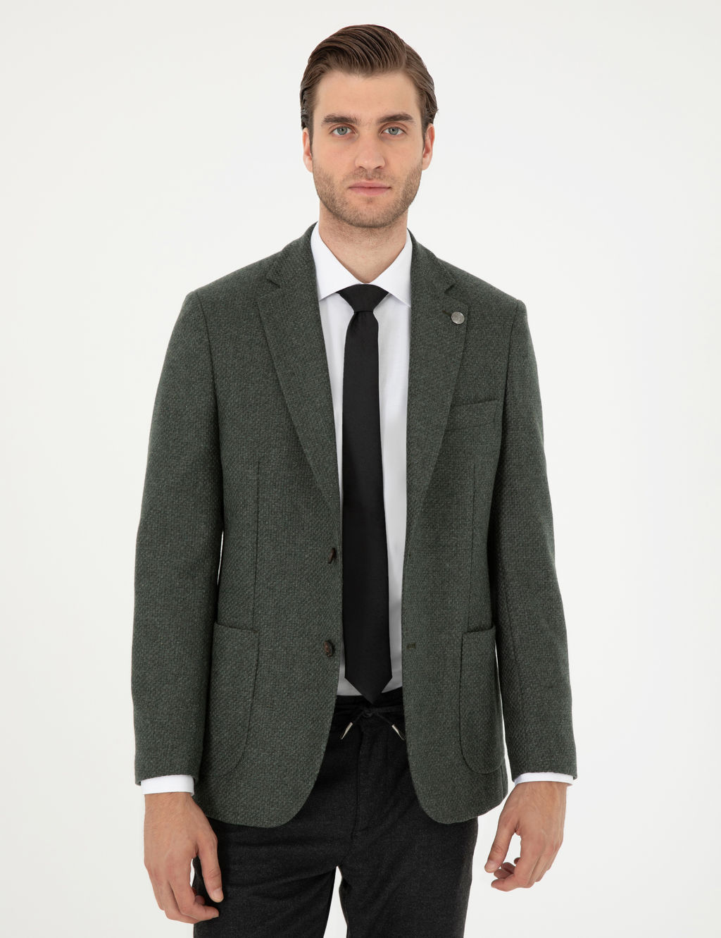 Haki Y_n Kar___ml_ Slim Fit Ceket