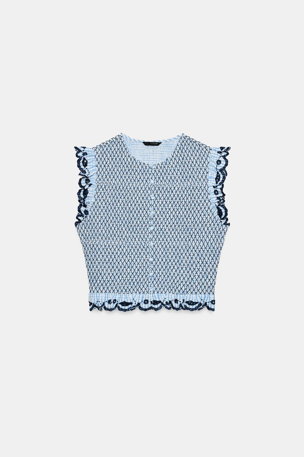 CHECKED SMOCKED TOP - Zara фото 5