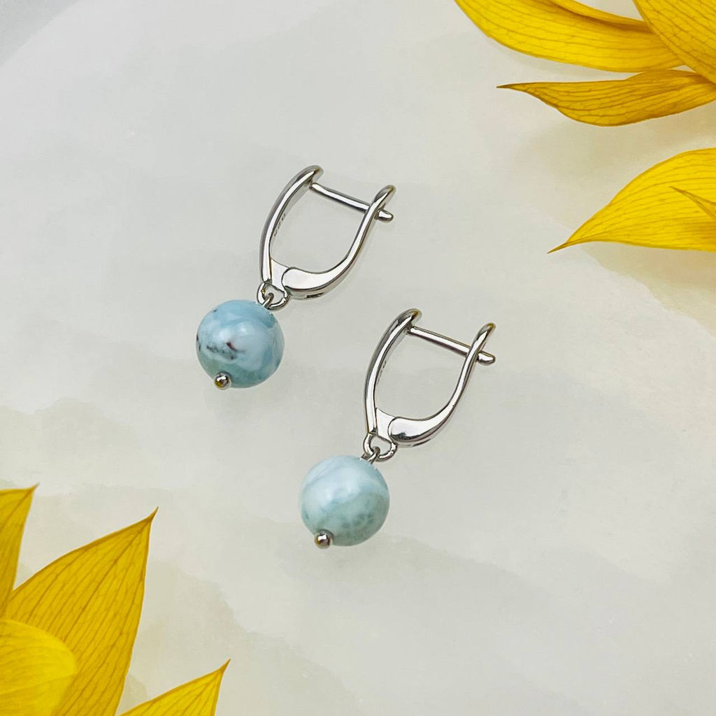 Серьги с камнем Ларимар - Радуга самоцветов фото 2