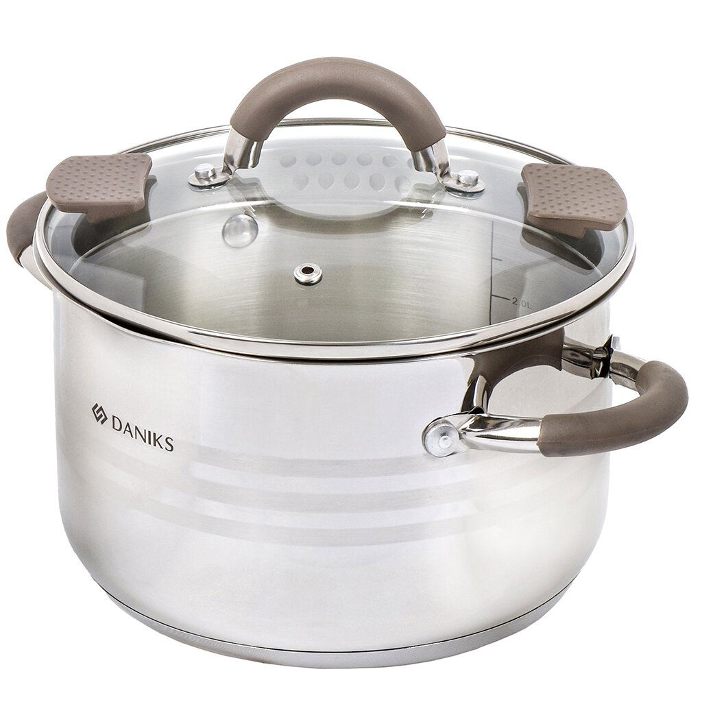 Кастрюля нержавеющая сталь, 3.9 л, с крышкой, крышка стекло, Daniks, Нара, GS-01413HY-20CA-2, серебр  фото 9