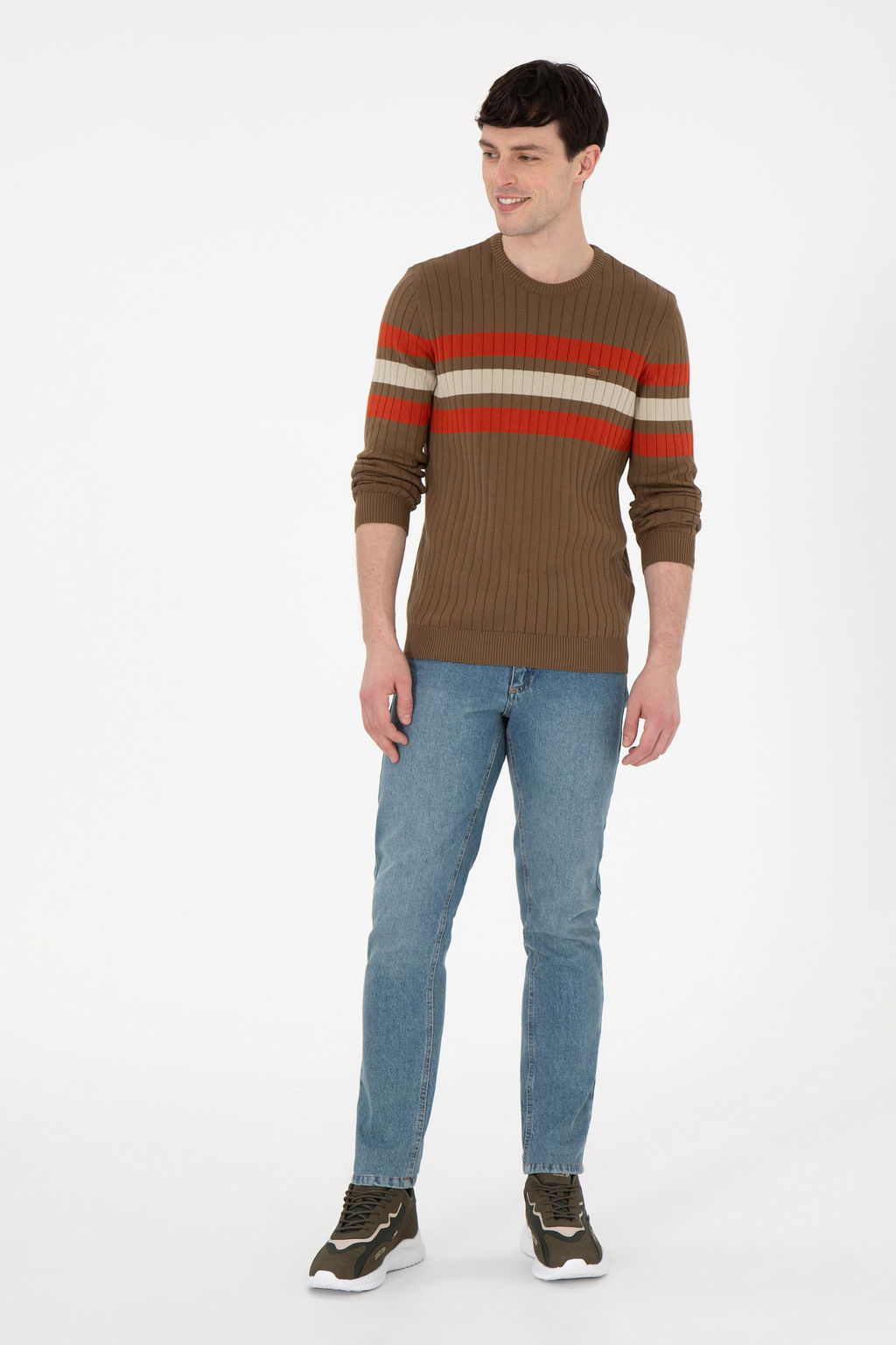 Erkek Slim Fit Bisiklet Yaka Haki Kazak - U.s. polo assn фото 4