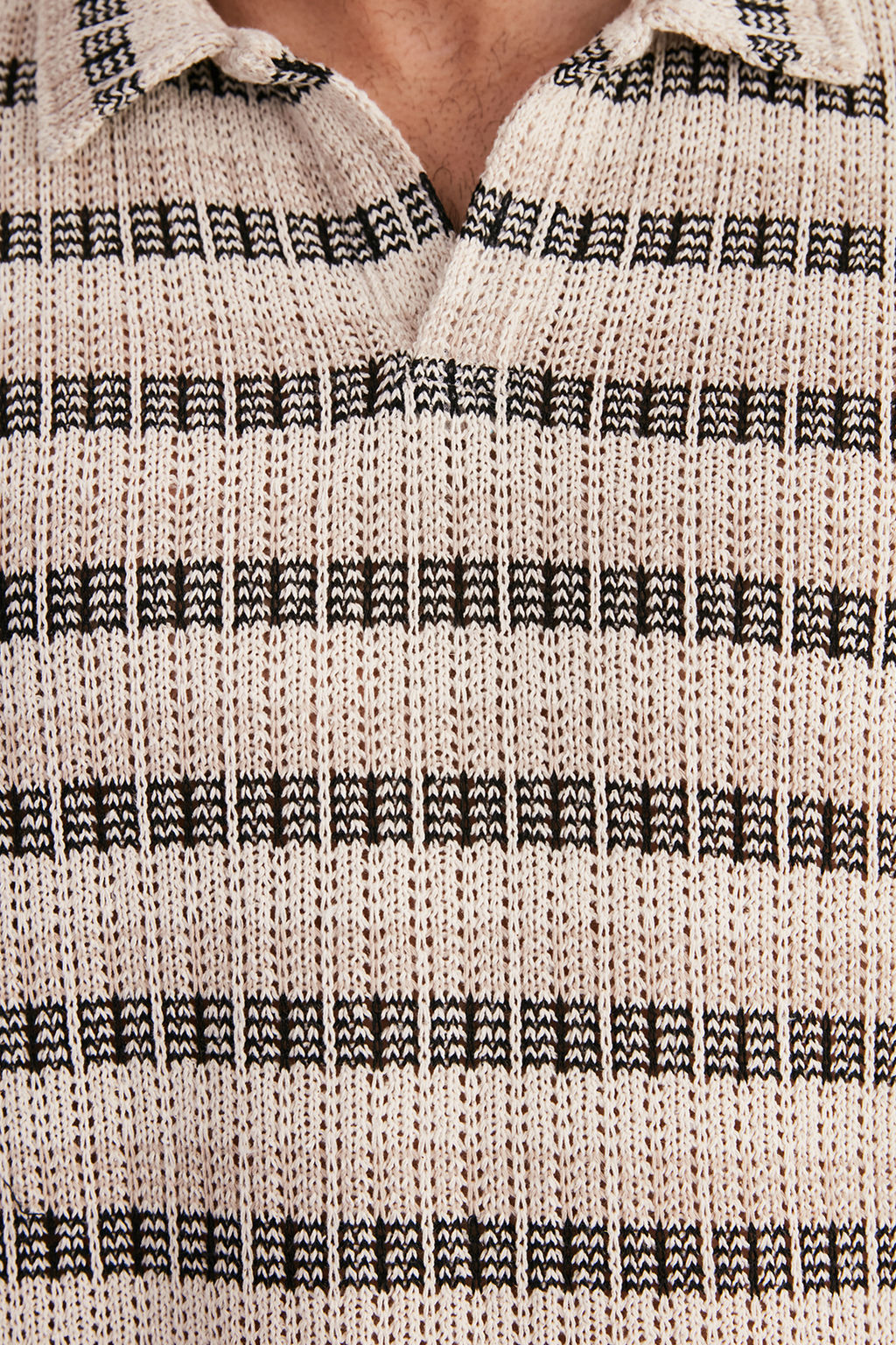 TRENDYOL MAN Ekru Oversize/Genis Kesim Dusuk Omuz Limited Edition Cizgili Polo Yaka T-shirt TMNSS24PO00023 - Trendyolmilla фото 5