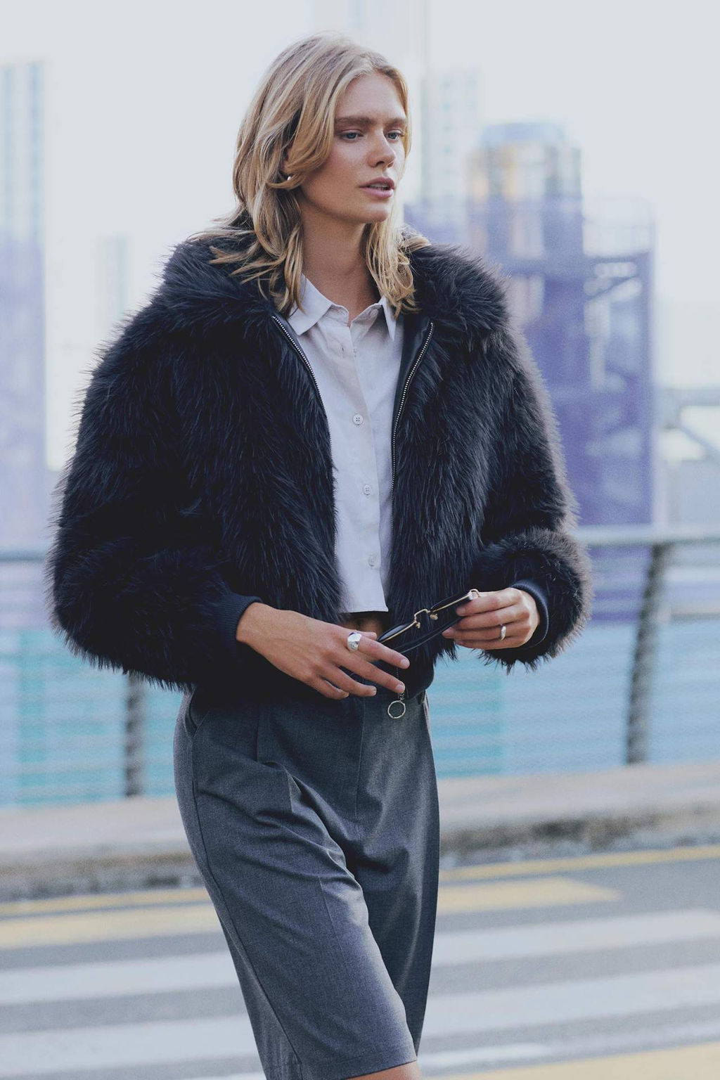 Regular Fit Genis Yaka Fermuar Kapmal? Suni Kurk Pelus Kaban - Defacto фото 2