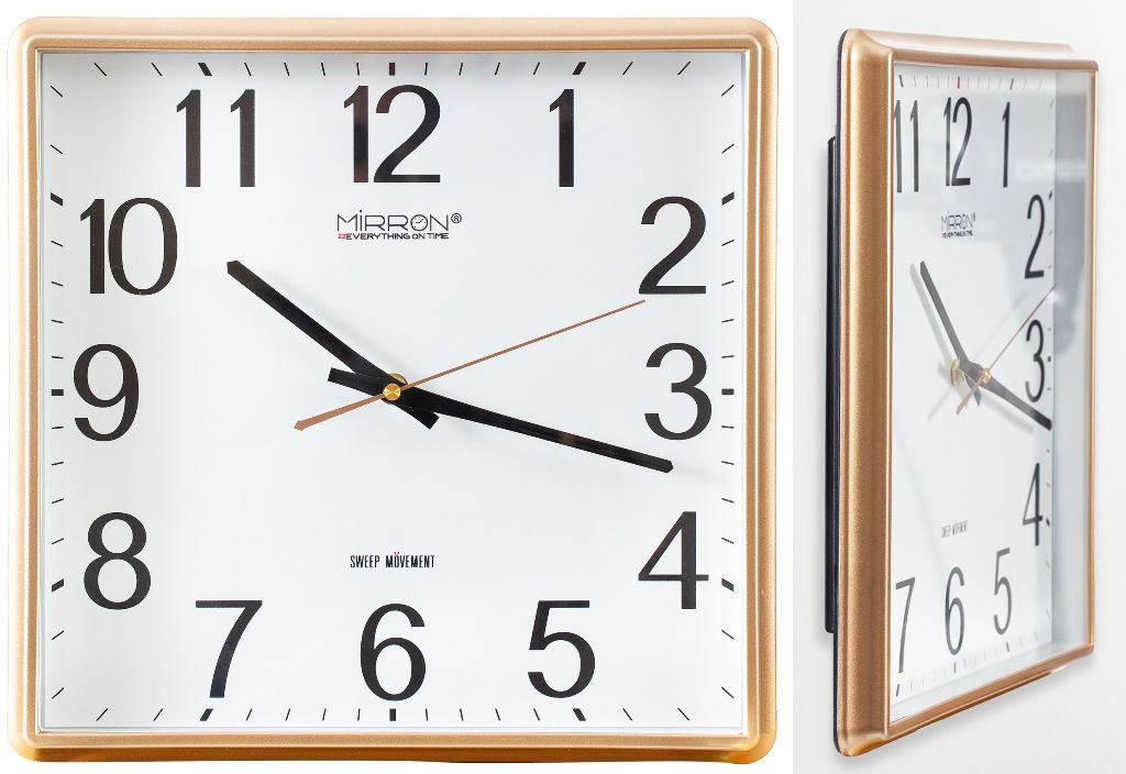 Настенные часы Mirron квадратные золотые P3273AZB