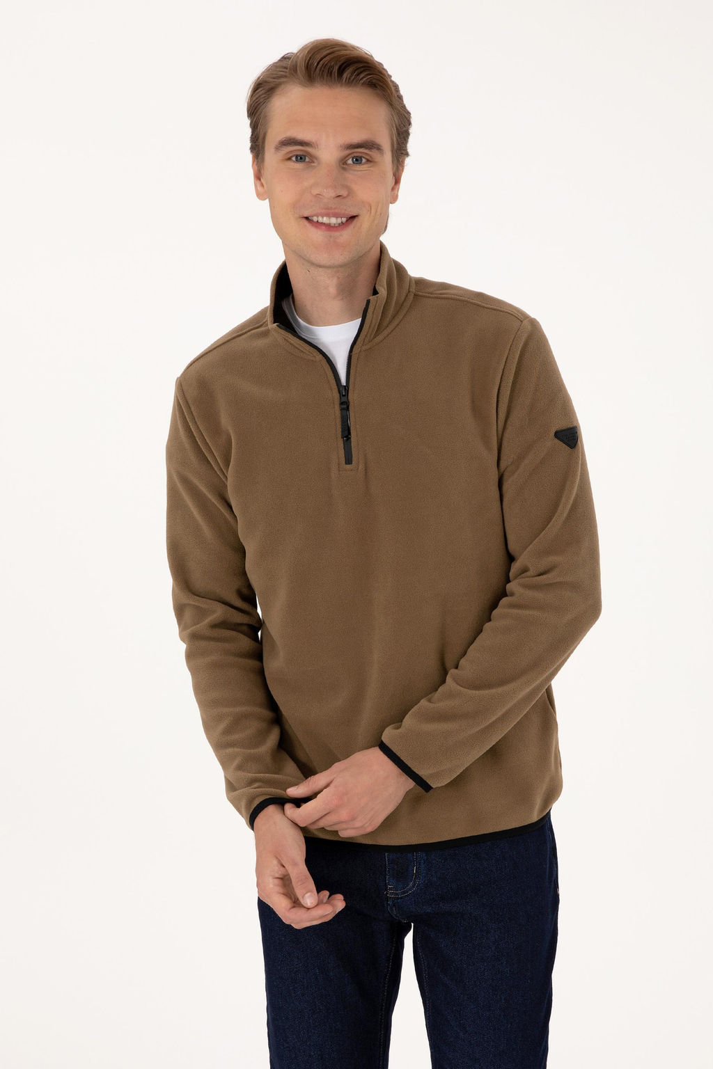 Erkek Haki Basic Sweatshirt Sepette S_rpriz _ndirim