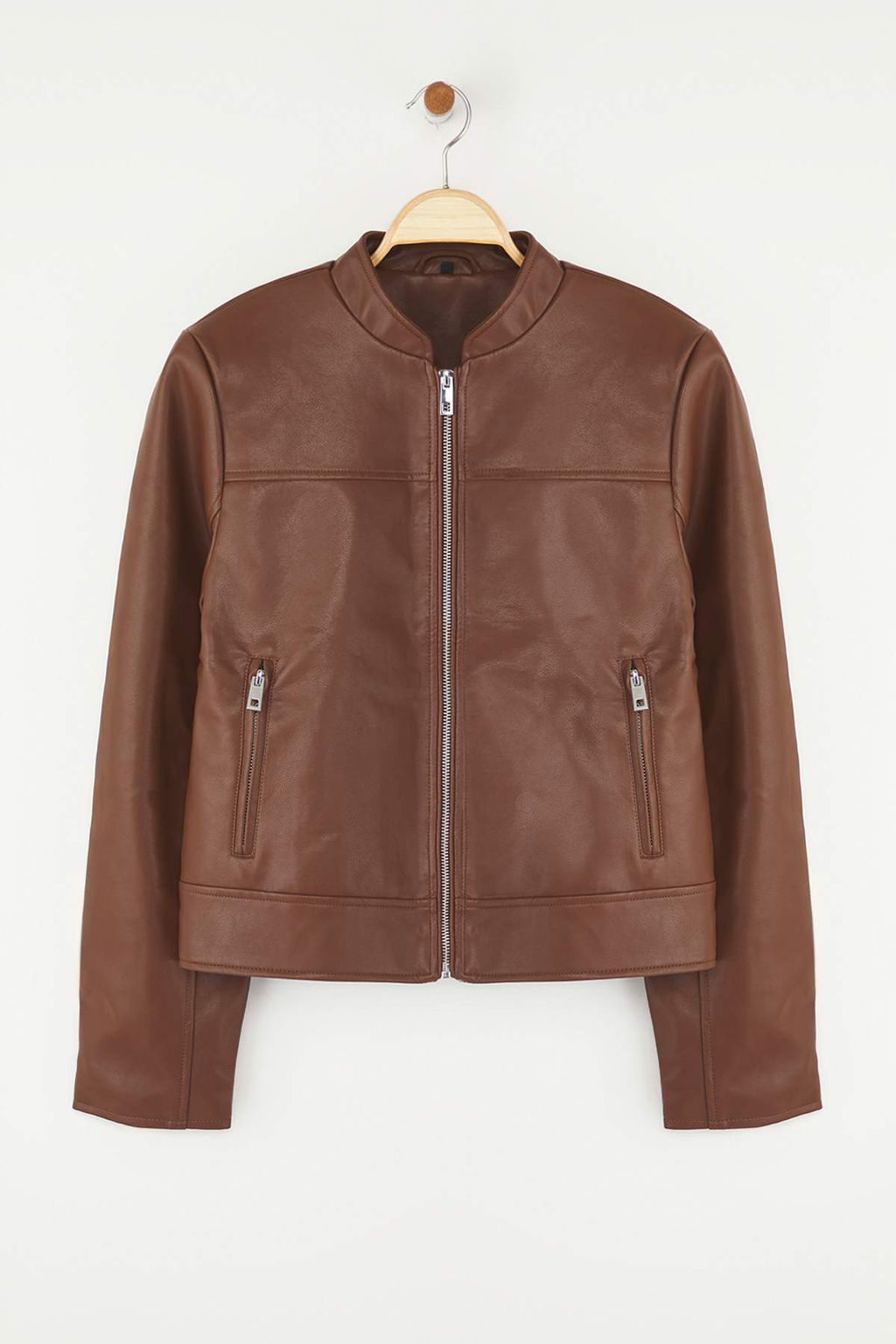 Siyah Fitted Kal?p Suni Deri Biker Ince Ceket Mont TWOAW26MO00085 - Trendyolmilla фото 13
