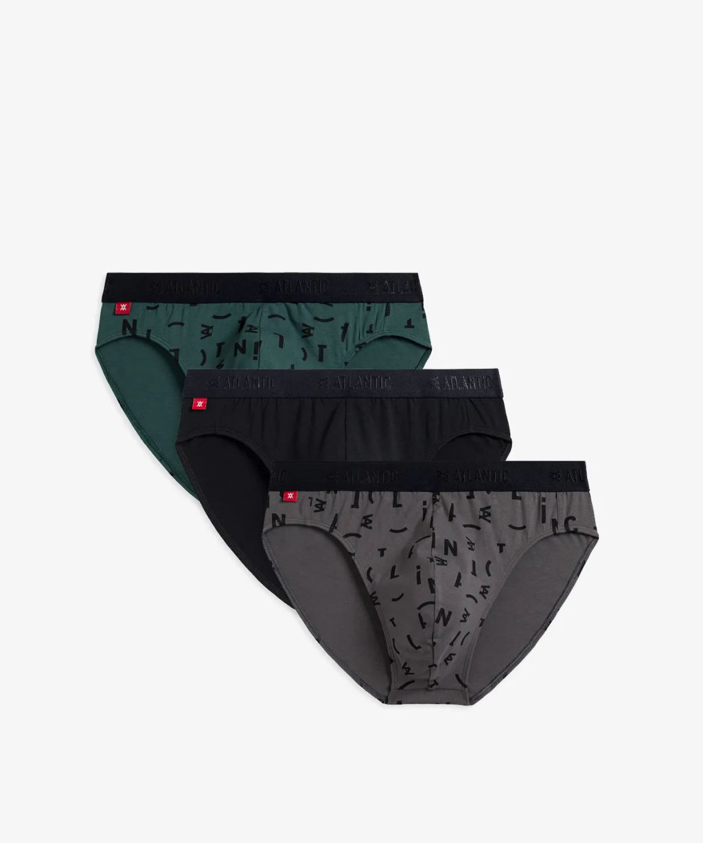 ATLANTIC 3MP-161 Трусы спорт Fashion - набор 3 шт. темно-зеленый + черный + графитовый