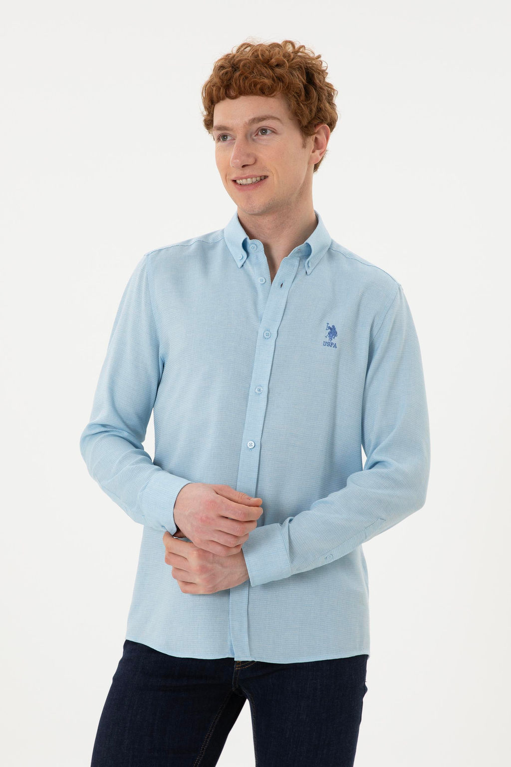 Мужская голубая рубашка с длинным рукавом - U.s. polo assn фото 8
