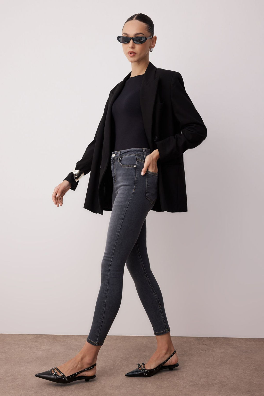 Gri Yuksek Bel Skinny Jeans TWOAW25JE00267