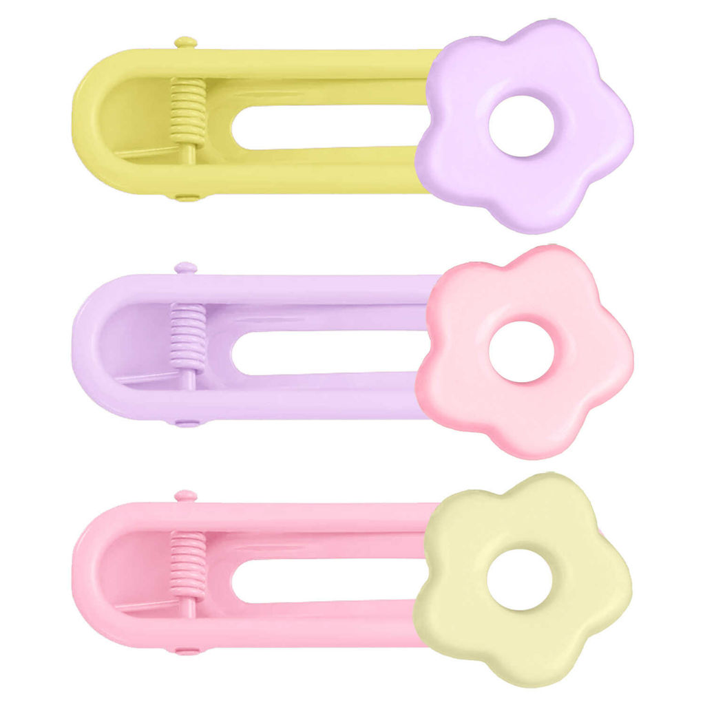 Набор заколок для волос зажим, арт. 71790 / 10 ЦВЕТОЧКИ (в наборе: 3шт., 6,2 см, черный металл, полиэфирная смола, цвет: жёлтый, розовый, сиреневый, подложка из мелованного картона + ПЭТ-пакет с европодвесом)