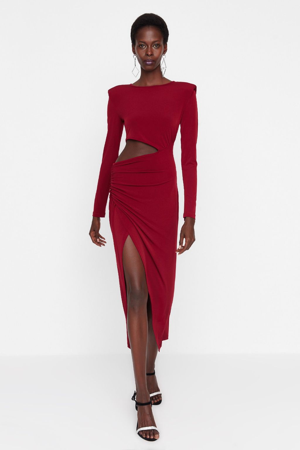 Trendyolmilla Siyah Kruvaze Yaka Cut Out/Pencere Detayl? Orme S?k Abiye Elbise TPRAW23EL00272  фото 9