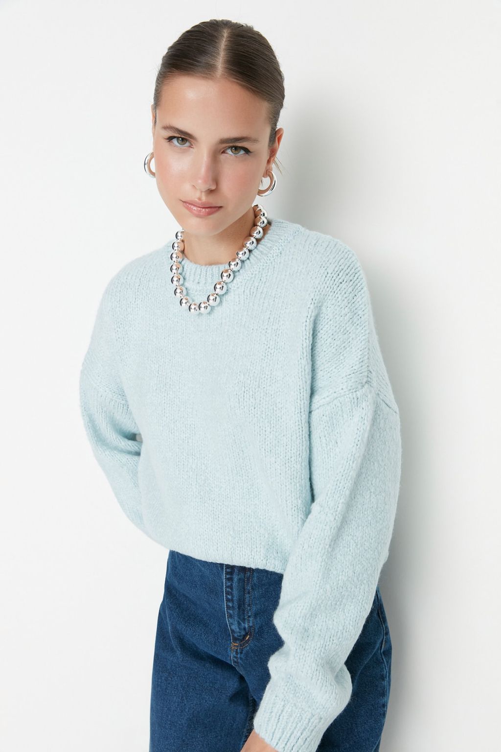 Mint Genis Kal?p Yumusak Dokulu Basic Triko Kazak TWOAW23KZ00185