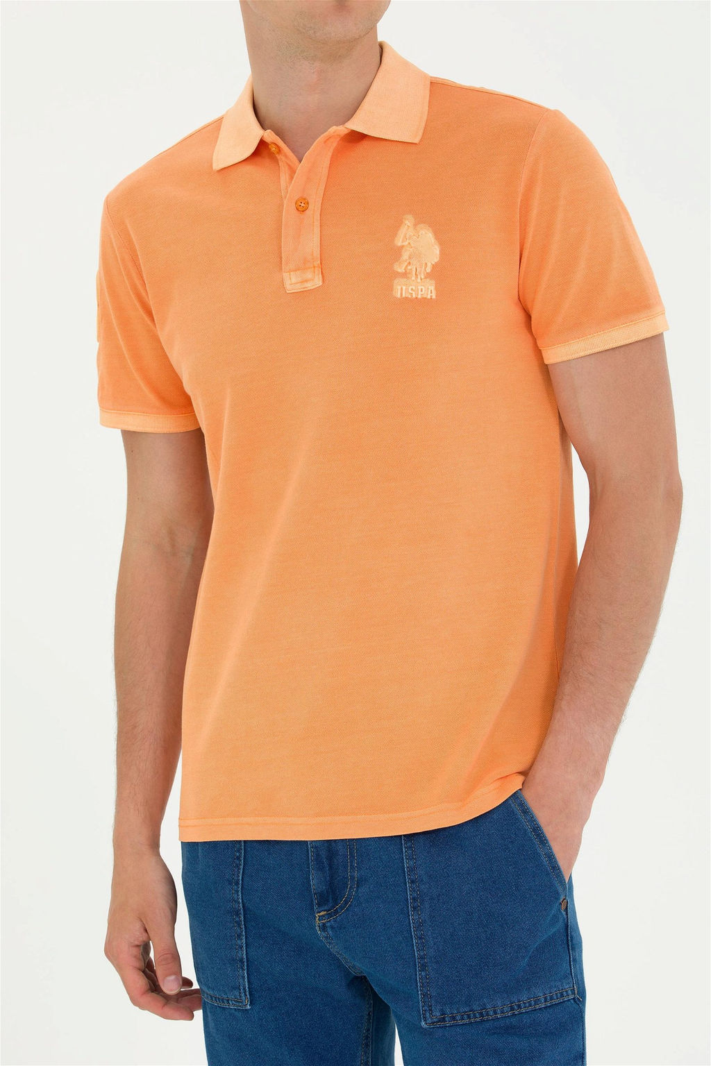 Мужская оранжевая базовая футболка с воротником-поло - U.s. polo assn фото 7