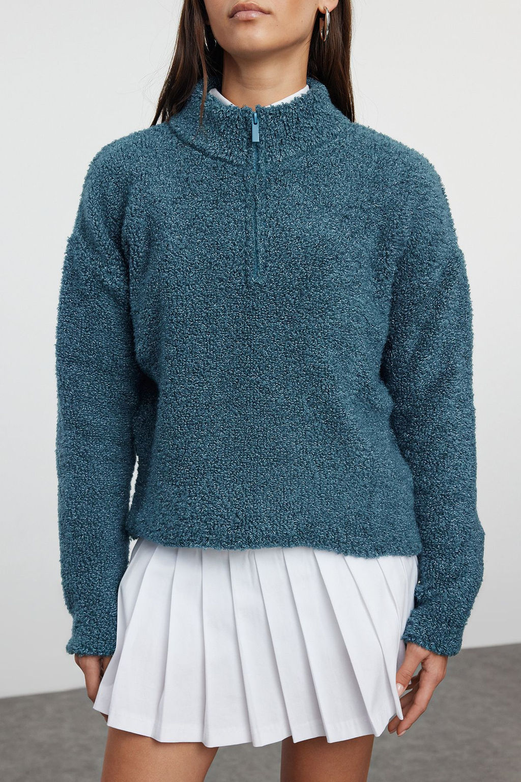 Mavi Yumusak Dokulu Iplik Fermuarl? Dik Yaka Triko Kazak TWOAW25KZ00068 - Trendyolmilla фото 3