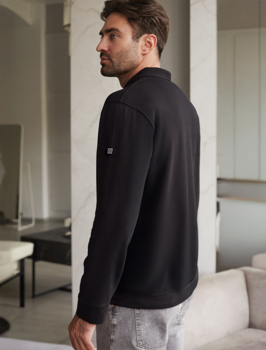 Свитшот с воротом стойкой на молнии из эластичного футера двухнитки - Vilatte фото 3