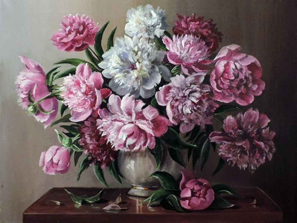 Вышивка крестиком 40х50см, Пионы