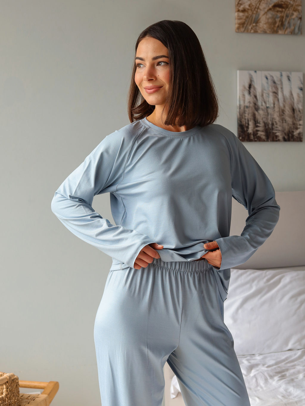 Костюм для дома BAMBUK с брюками, серо-голубой - Inzibe фото 5